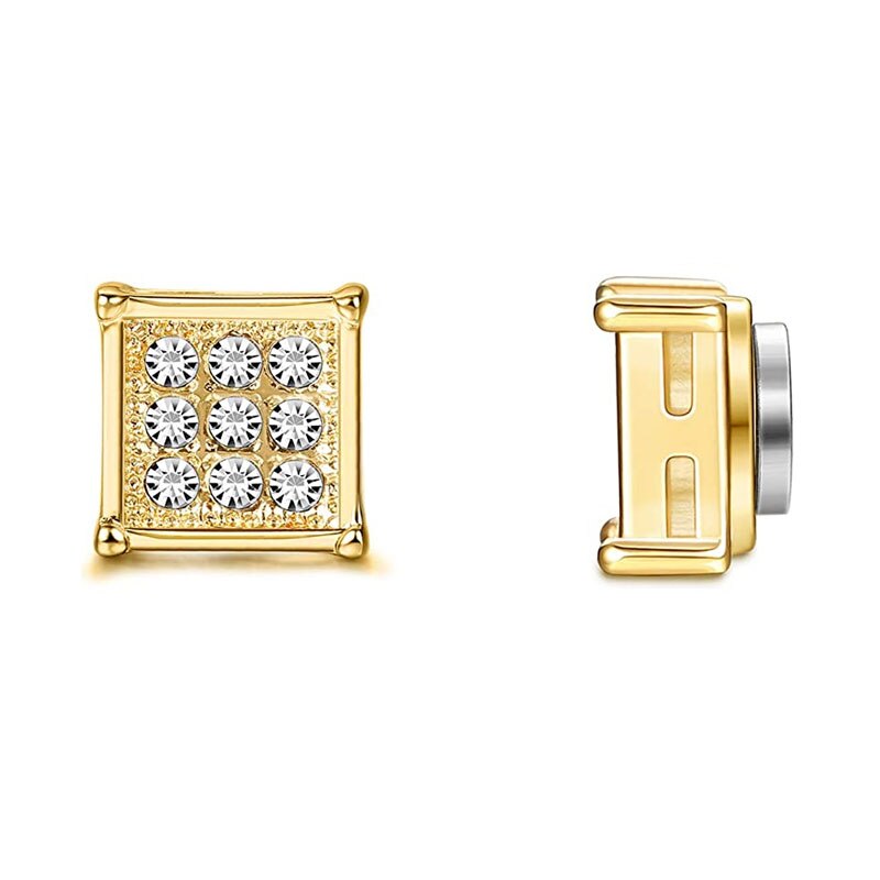 4 Pairs Van Rvs Magnetische Oorbellen Voor Mannen En Vrouwen Gold Cz Niet-Geperforeerde Clip Oorbellen Set 8mm: Style C-1 pairs