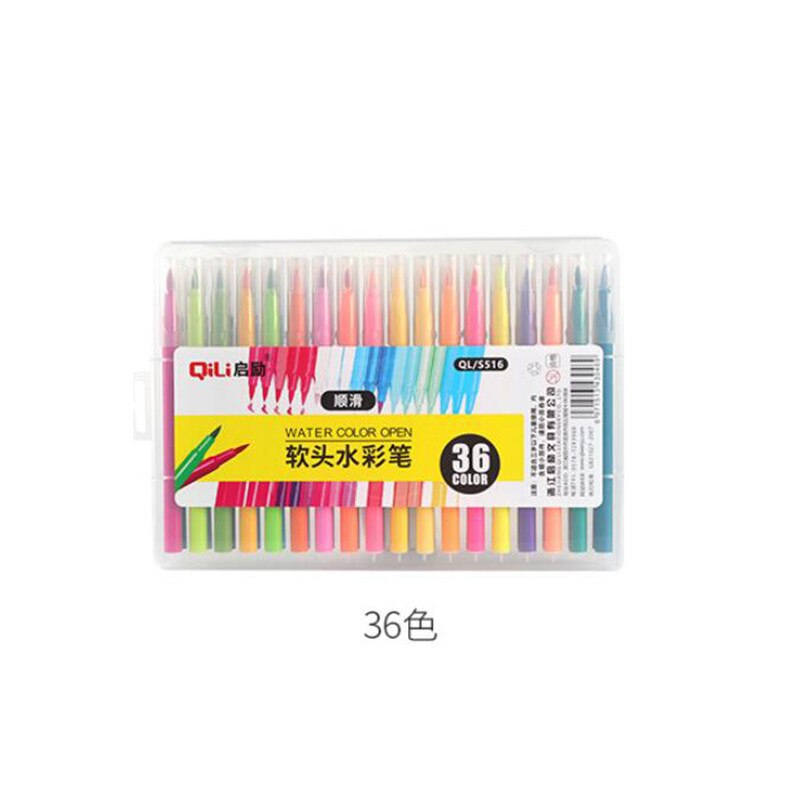 Pluma de acuarela de cabeza suave, pincel de Color lavable, pluma de línea de gancho, dibujo, pintura, material de papelería para estudiantes de 18/24/36 colores: 36 Color