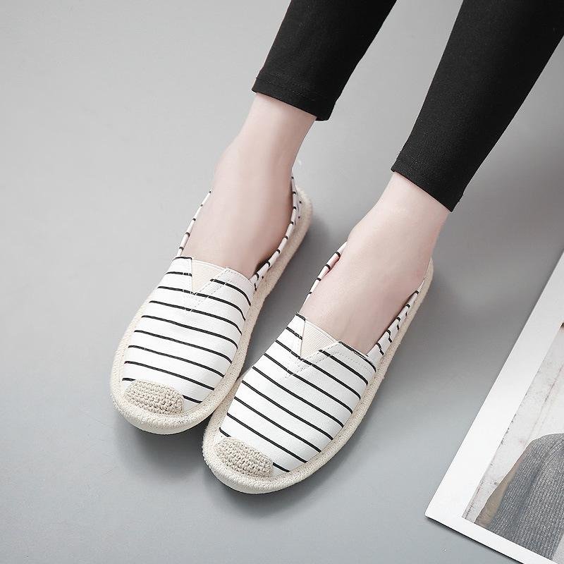 Streep Platte Schoen Vrouwen Casual Visser Schoenen Zomer Dames Slip Lichtgewicht Ademend Loafers Lui Flats Zapatos Mujer: WHITE / 39