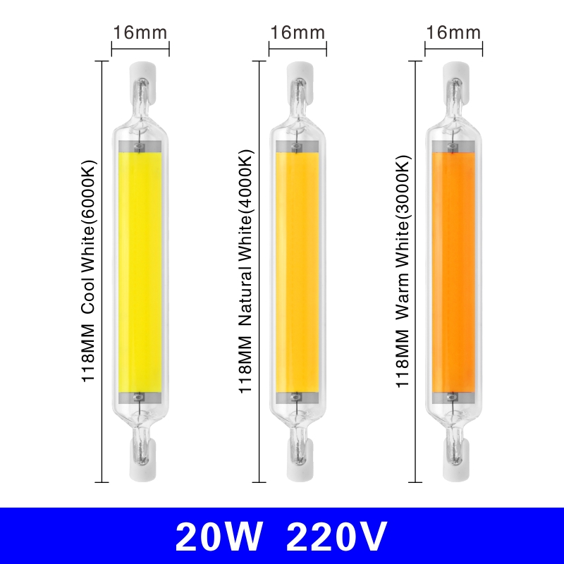 R7S LED 78mm 5W 8W R7S projecteur 118mm 10W 20W 220V 230V 240V COB lampe ampoule Tube de verre remplacer 30W 50W 100W lampe halogène lumière: YELLOW / RGB