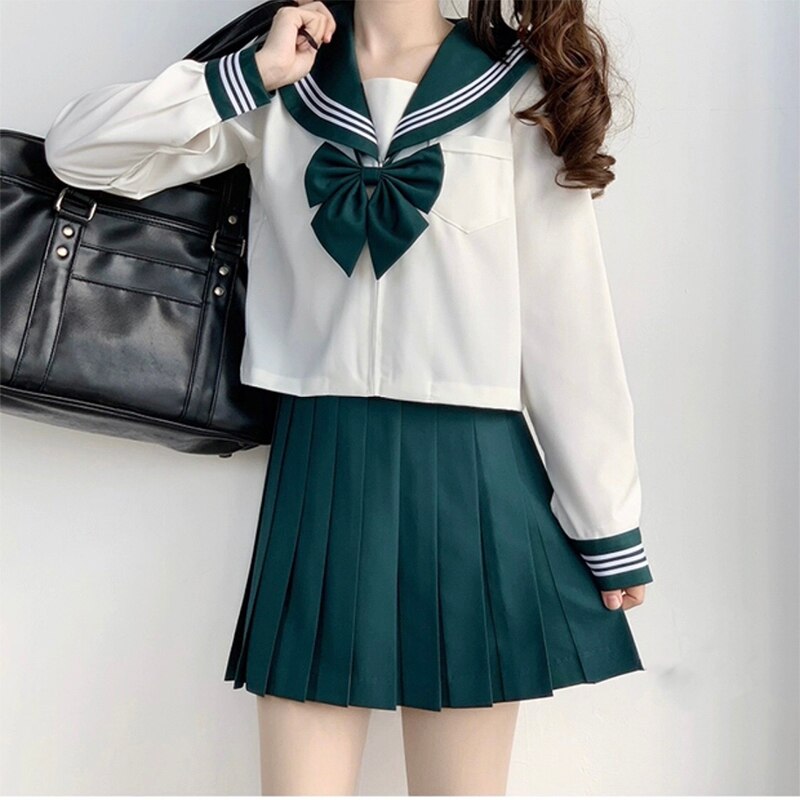 Uniforme scolaire japonais JK pour filles, Costume de Style collège japonais vert, Costume de marin pour femmes, chemise Sexy, jupe plissée, S-XXL