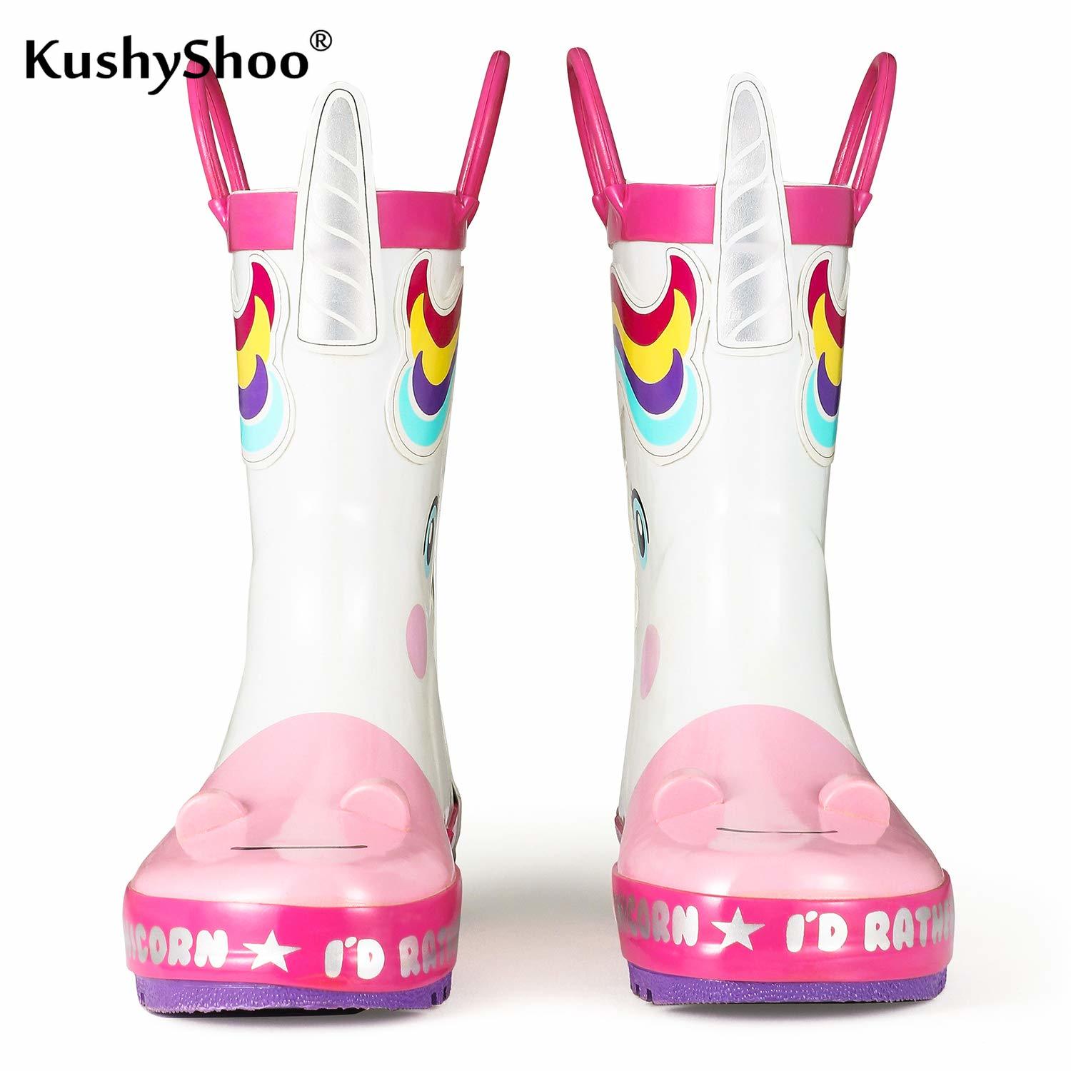 KushyShoo Children&#39;s Rain Boots Girl 3D Unicorn Rubber RainBoots Kids Rain Boots Waterproof Cartoons Toddler Water Shoes