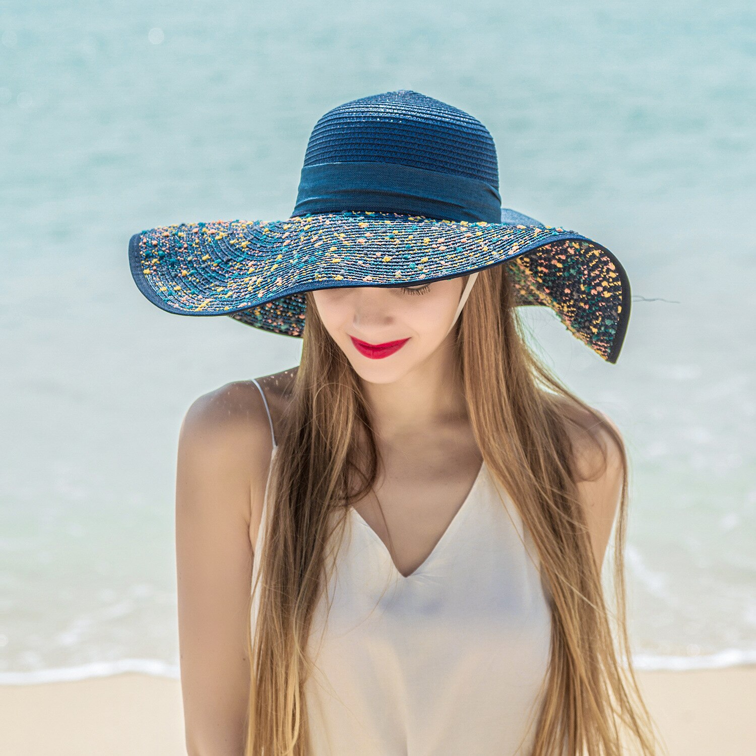 Summer Beach Sun Hat Ladies Hats, round-top broad-brimmed adult Straw hats