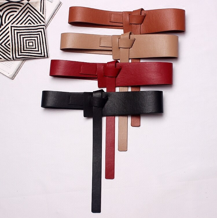 [Eam] Zomer Effen Kleur Zwart Pu Lederen Knoop Bandage Losse Lange Onregelmatige Riem Vrouwen Mode Tij alle-Match JG114