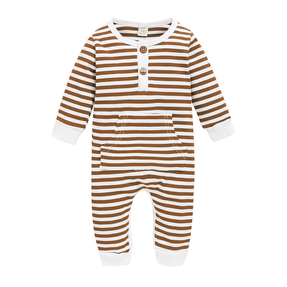 Combinaison à manches longues pour -né, barboteuse rayée, avec poche, vêtements pour bébés garçons et filles, automne: Marron / 6M