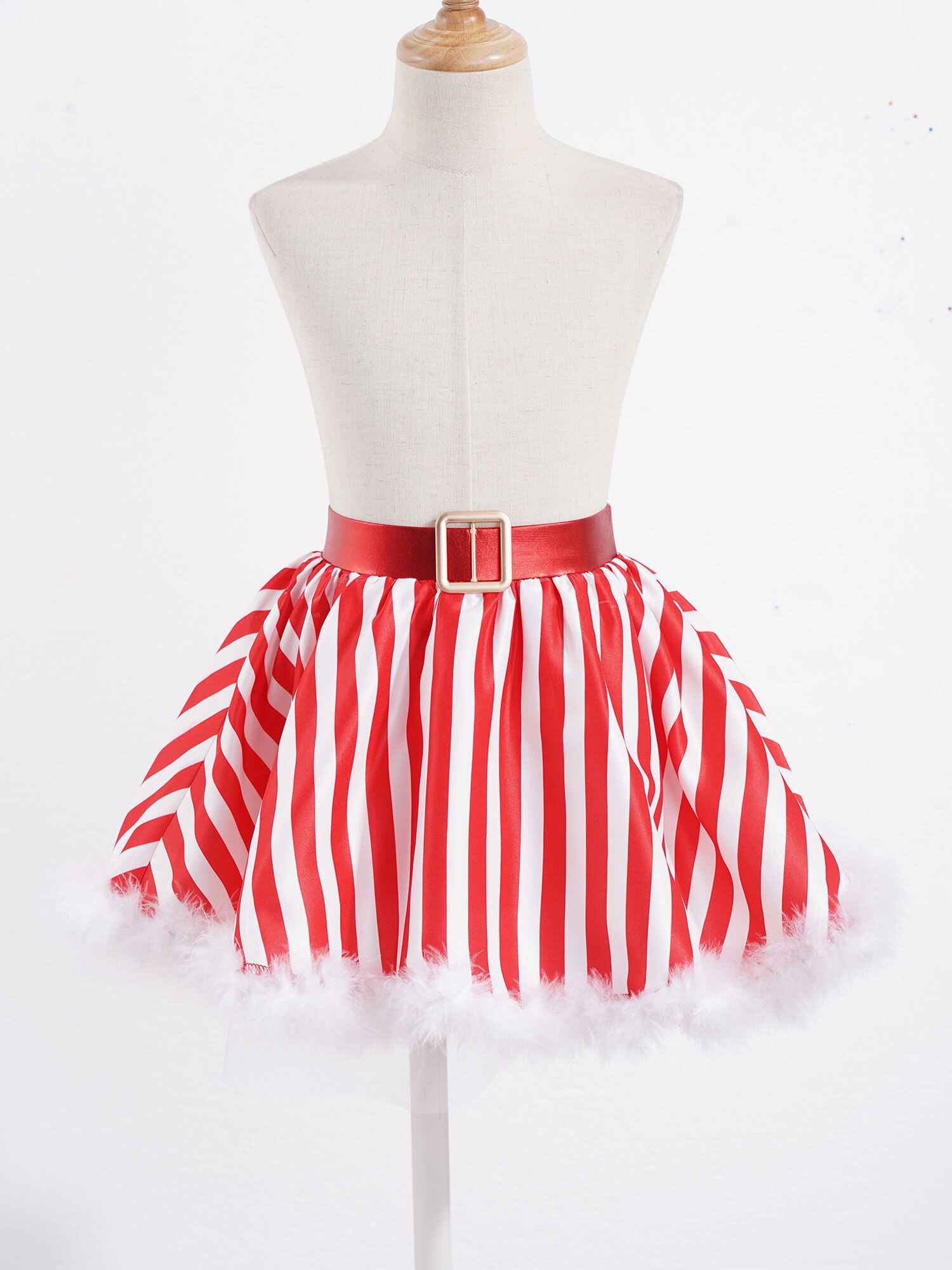 Jupe de noël pour petite fille, tenue Tutu imprimée à rayures, fausse fourrure, ornée de vêtements de danse, Costume de fête