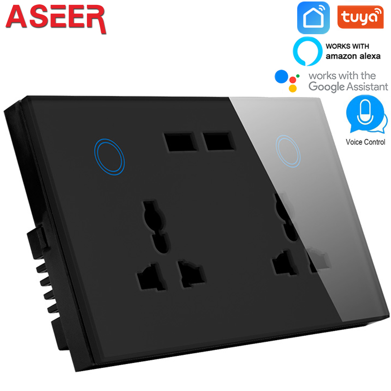 ASEER UK Double usb Universal wifi socket,WIFI wall outlet with USB,WIFI Smart USB Wall Socket compatible alexa,google assistant: Black Color