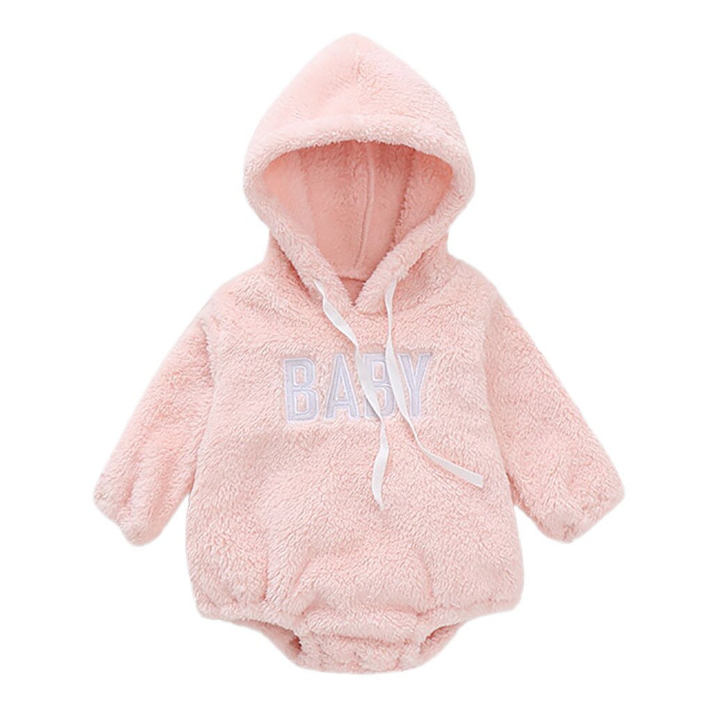 Winter Newborn Infant Baby Boys Girls Clothes Long Sleeve Printed Letter Hooded Thick Warm Jumpsuit Romper Outfits Clothes#g4
