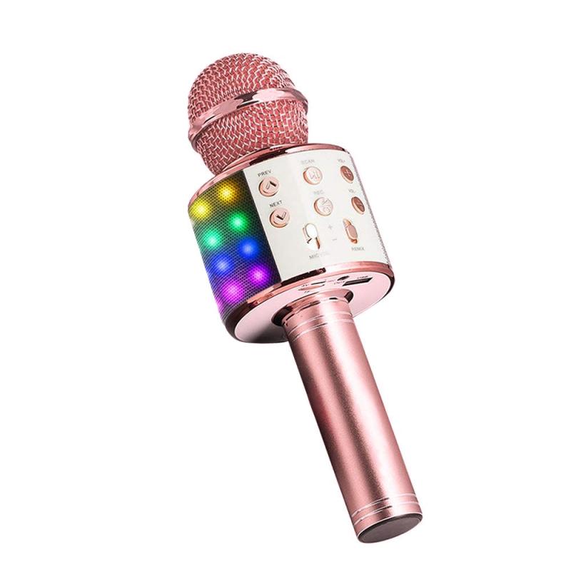 4-in-1 LED Wireless bluetooth Karaoke Microphone USB Speaker Mini Singing KTV: rose