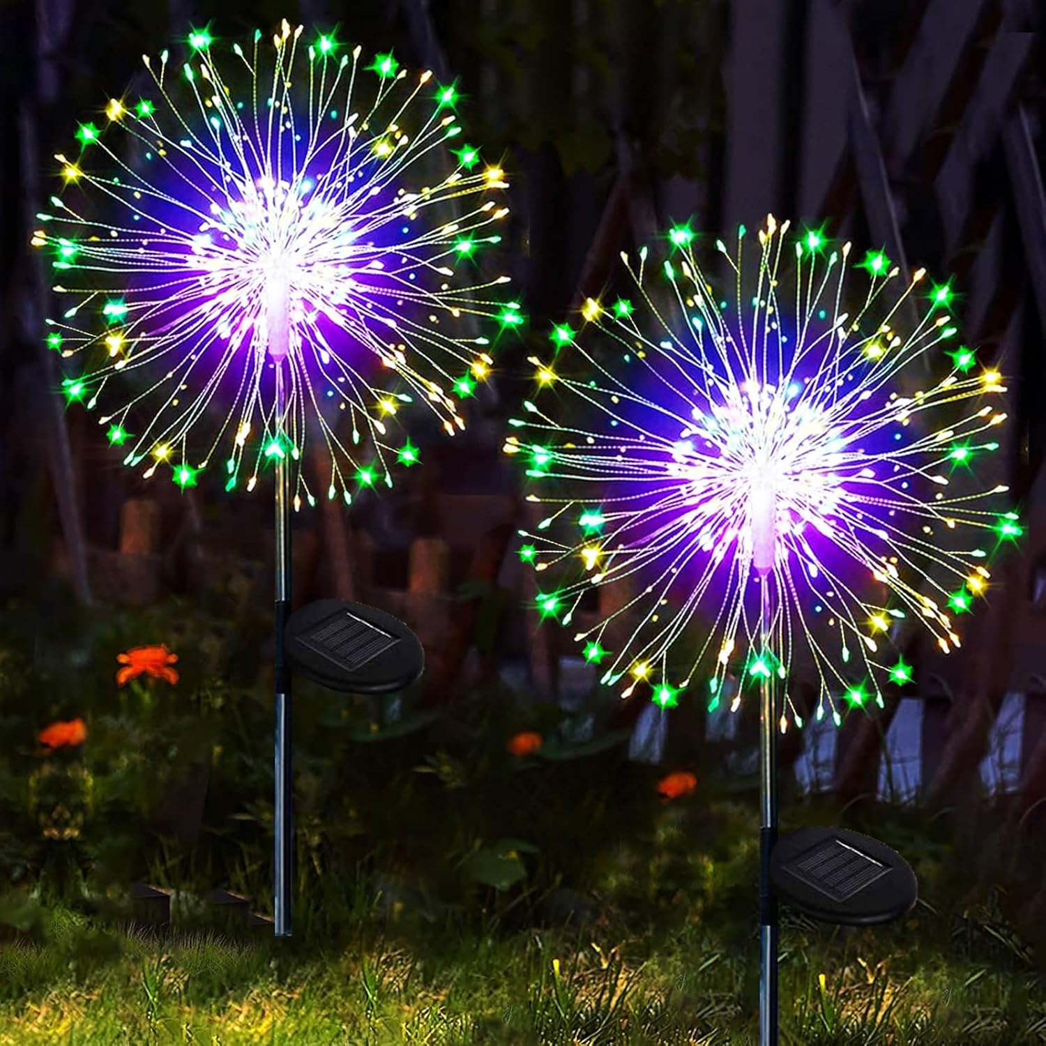 Luces solares para jardín al aire libre, 60/200/420LED, estaca de iluminación de diente de león, luz Solar de fuegos artificiales para decoración de césped de Navidad y Halloween: changeable / 6-10 W