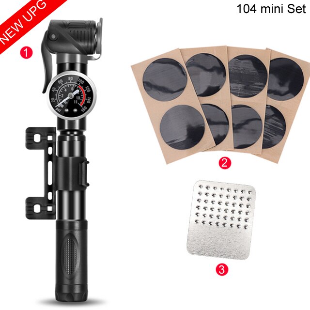 160PSI Hoge Druk Fietspomp Hand Mini Pomp Fiets Air Inflator Compressor Met Houder Voor Schrader/Presta Ventiel Fietspomp: Black 160PSI Set1