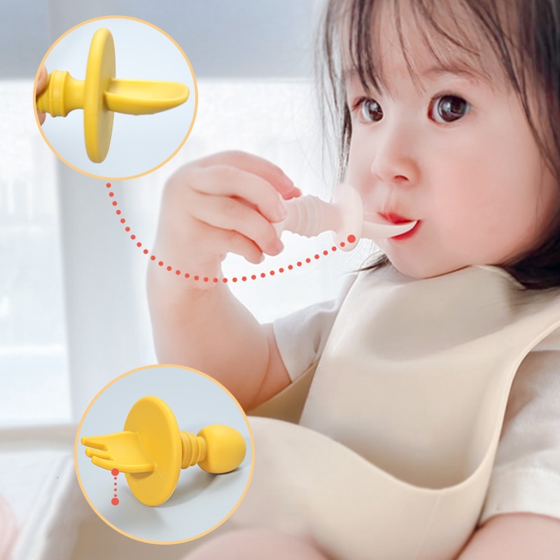Baby fodringsske gaffelsæt blød silikone fodringsbestik sæt sikker træningsske til baby piger drenge