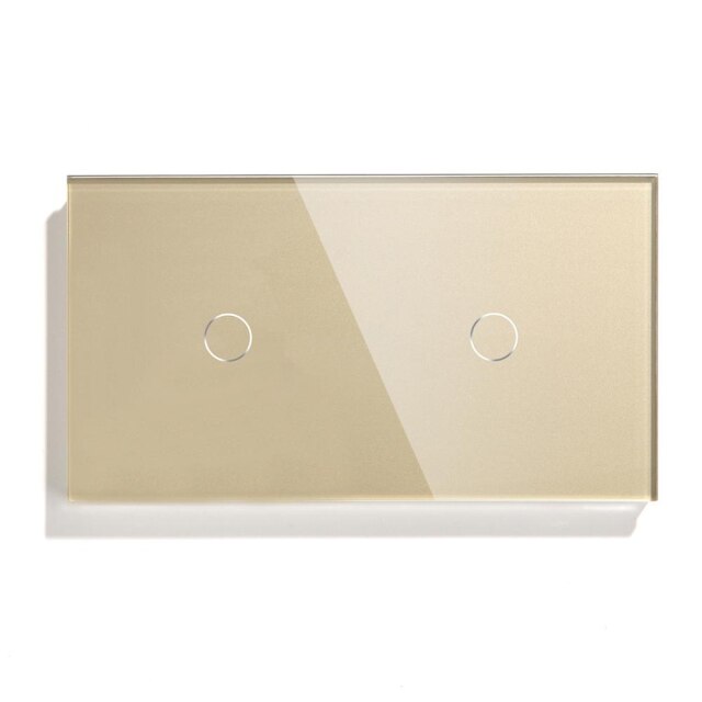 Bseed Eu 2 Gang 1 Manier 2 Way Muur Touch Schakelaar 157Mm Lichtschakelaar Wit Zwart Gouden Kristal Klasse panel 3 Kleuren Schakelaar: Gold 1 way