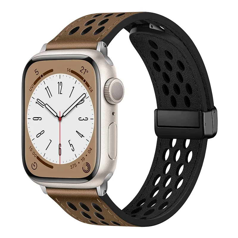 Læderrem til apple watch-rem 44mm 42mm 46mm 45mm 41mm silikone magnetisk armbånd iwatch serie 10 9 8 7 6 se 5 ultra 49mm: Kul sort / 14mm
