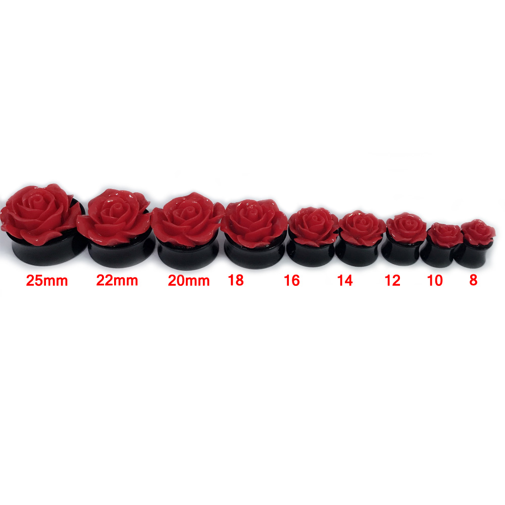 Alisouy 2PC 3D Red Rose Flower Ear Plug Acrylic Flesh Ear Plug and Tunnels Ear Expander Gauges 8-16mm ear jewelry for women girl: 25 mm