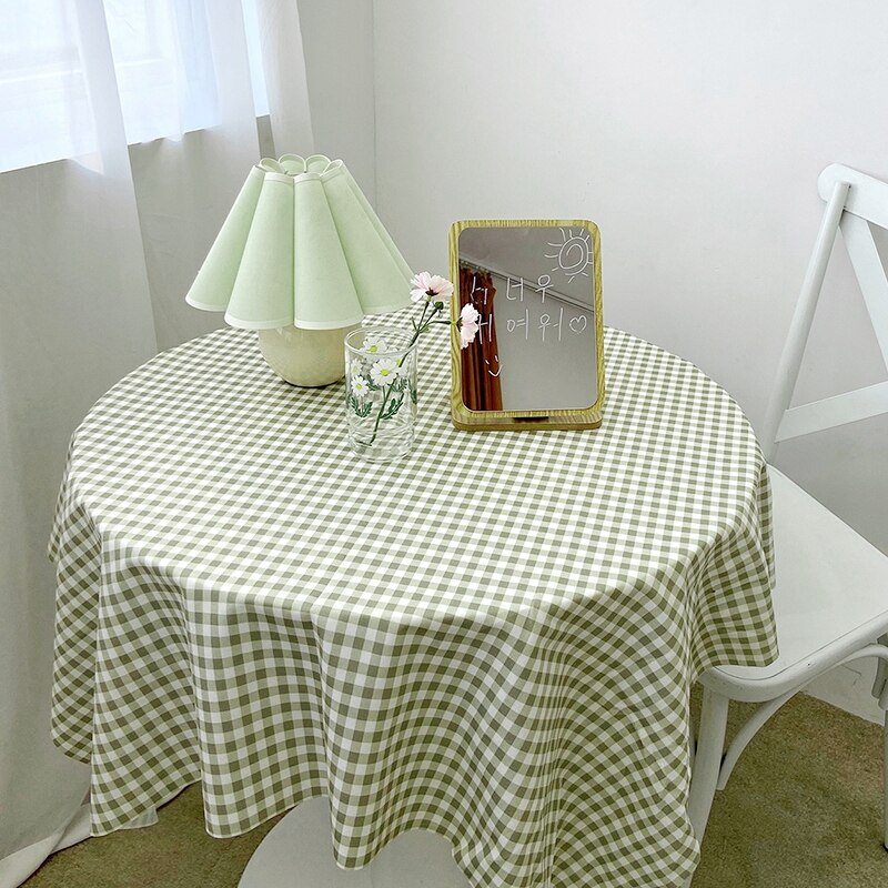 Mantel de mesa de estilo coreano a cuadros para decoración del hogar, tela rectangular a prueba de polvo, a cuadros, Simple: Green tablecloth / M  100x150cm