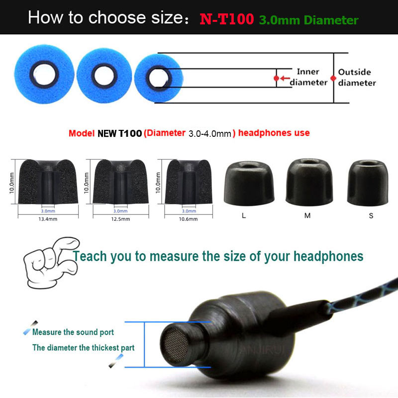 3Pairs Upgrade Memory Foam Eartips T100 3.0mm (L M S) Ear Pads For Shure Se215 Earbuds Great Replacement For In-ear Tips