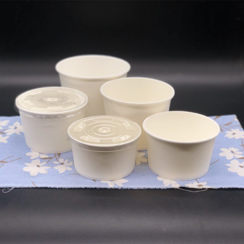 50pcs 400ml 500ml white disposable food packaging container BBQ picnic food fruit salad soup paper cup with lid