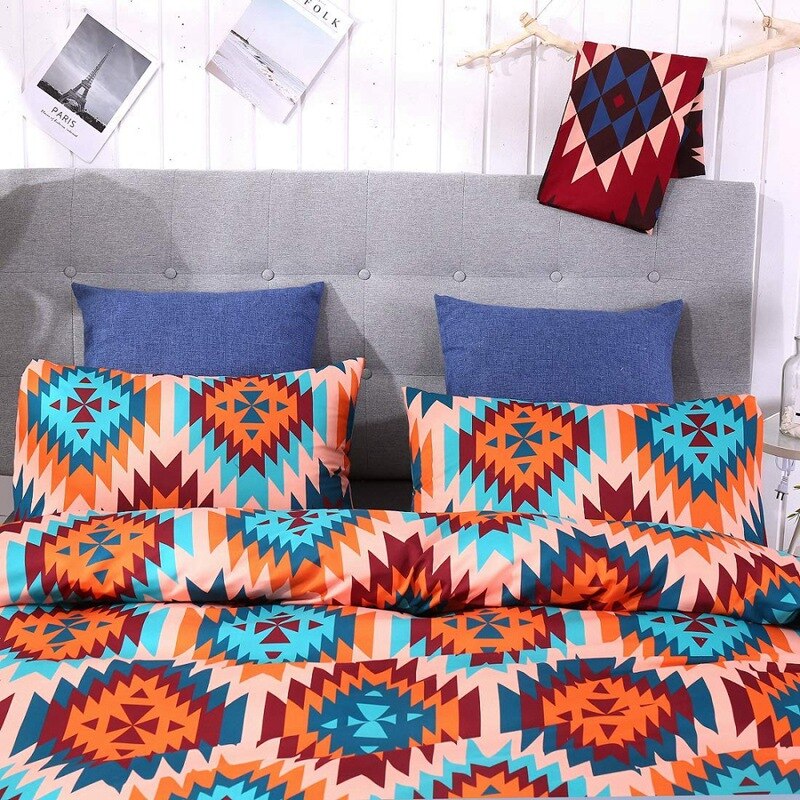 3-Piece Colorful Geometric Square Pattern Bedding Color Print Double Duvet Cover Set Queen