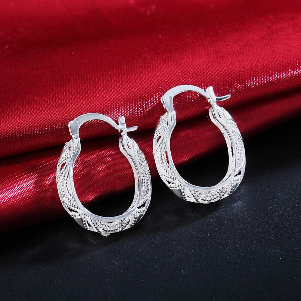 Aglover 30Mm 925 Sterling Zilver Retro Hollow Bloem Hoop Earring Voor Vrouw Mode Bruiloft Partij Sieraden