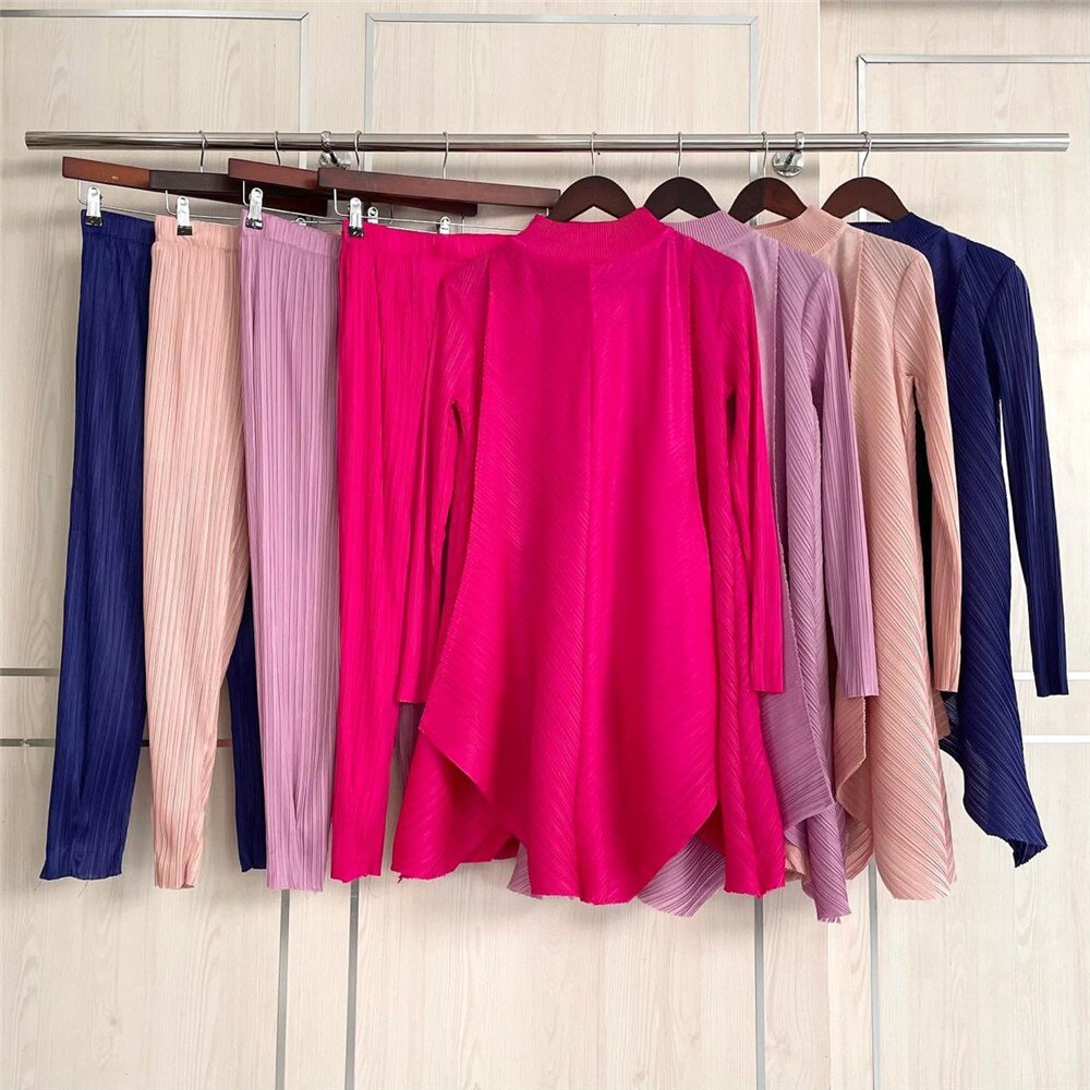 Women Muslim Sets Islamic Clothing Plain Suits Morocco Turkish Full Sleeve Loose Tops Pants Oversized Kaftan Solid 2 Pieces Suit: 07 Rose