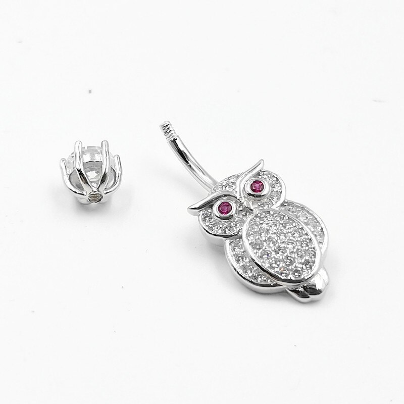 925 Sterling Zilver Belly Button Ring Uil Vorm Cubic Zirkoon Navel Piercing Sieraden