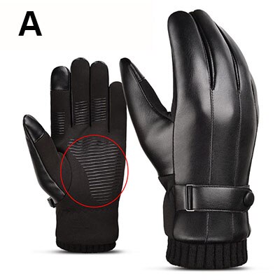 Mænd vinter varme læderhandsker mænd berøringsskærm cykling motorcykel handsker anti-slip warterproof handsker mandlige udendørs varme guantes: -en