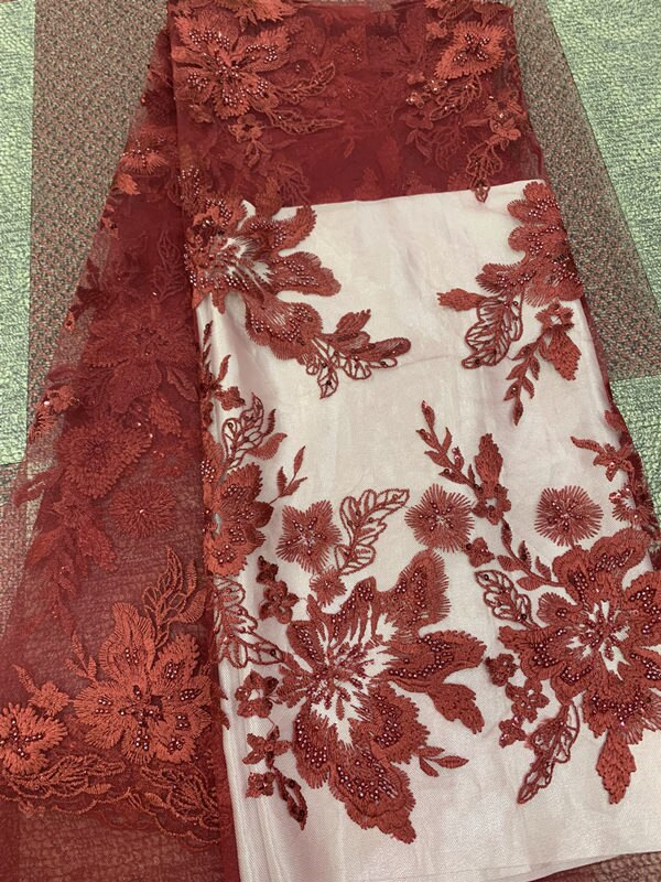 Tela de encaje de tul africano superventas , tela de encaje suizo con bordado de flores, tela de encaje nigeriano de con cuentas para novia: red
