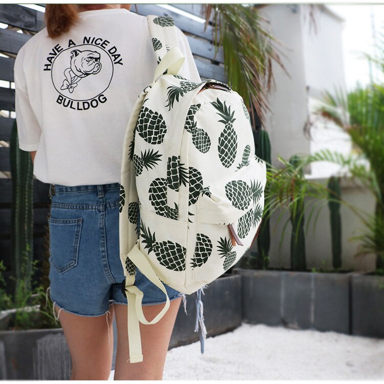 Swyivy Vrouw Rugzak Tas Ananas Print Canvas Tas Vrouwelijke Schouder Backbag College Student Schooltas Toevallige Rugzak