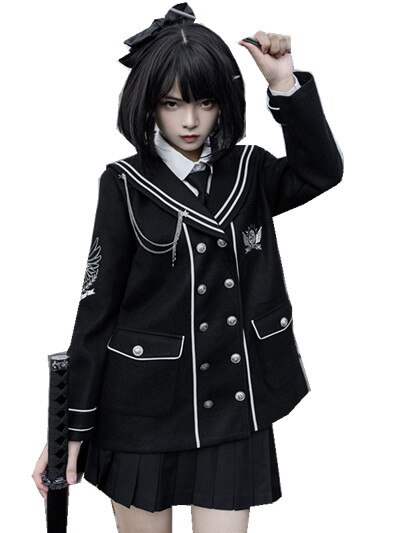 Uniforme gothique jk, veste en laine douce, style collège, costume d&#39;étudiant, robe victorienne rétro, kawaii, lolita