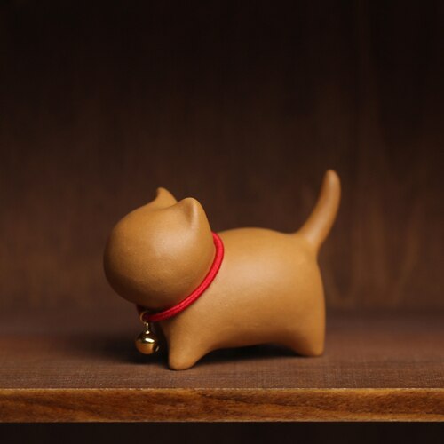 Chinese ru kiln kitten cute tea pet figures small decoration ceramic ornaments tea ceremony zen pen holder holder cat: Purple sand