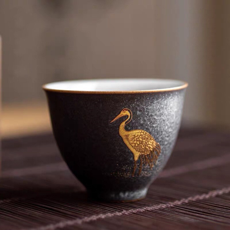 Keramisk gaiwan kontor tekop håndlavet kung fu terrin kinesisk te skål med låg og underkop vand krus te sæt drinkware: E
