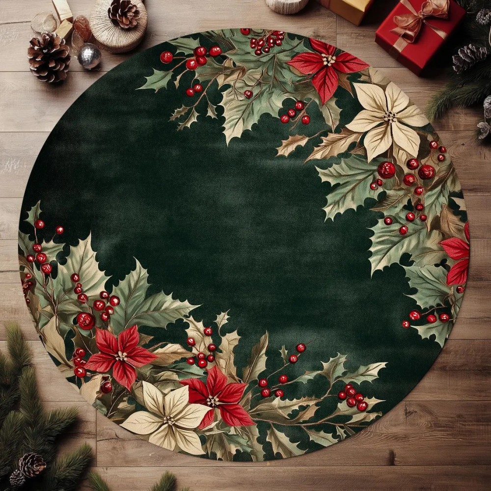 Kerst poinsettia bloemen vloerkleed antislip wasbaar rond tapijt voor slaapkamer woonkamer rond vloerkleed decoratie vloermat: 4570cm / Paars