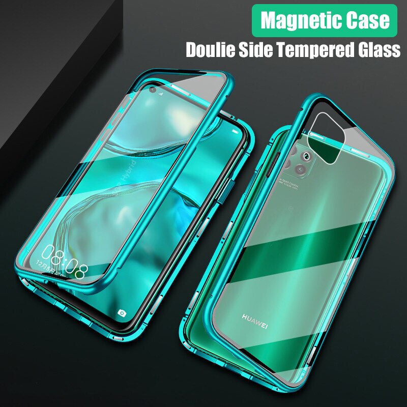 Voor Huawei P40 Lite P 40 Lite Licht P40Lite Case 360 Magnetische Metalen Voor Huawei Nova 7i 6 Se Dubbele dubbelzijdige Gehard Glas Case