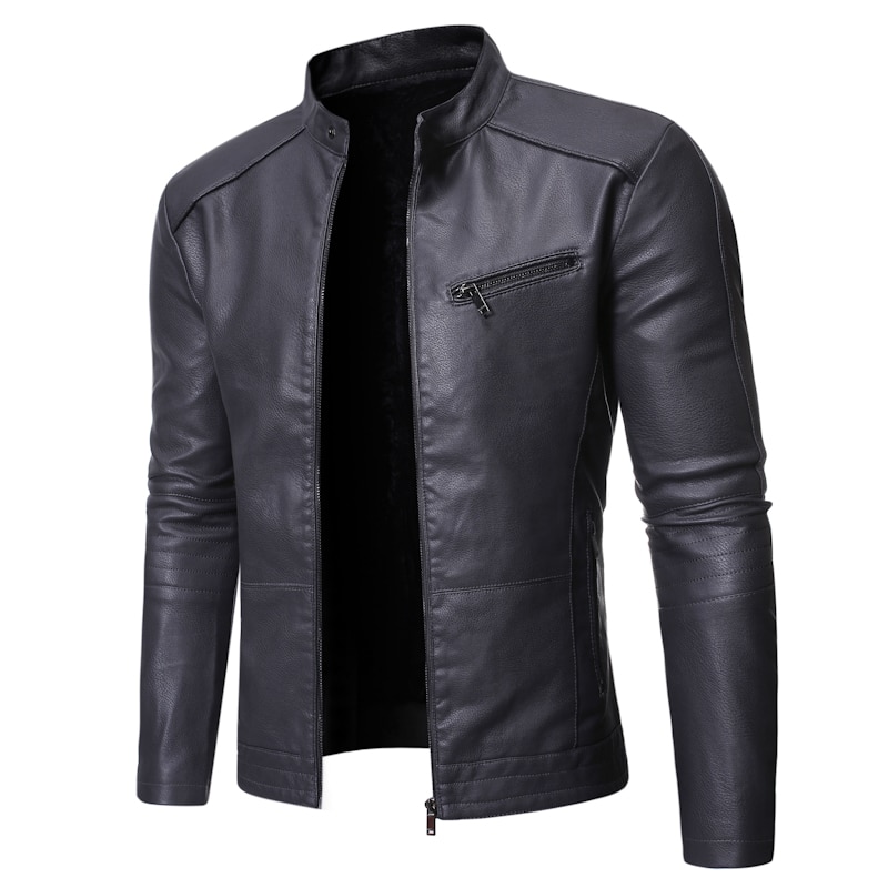 Men Jacket Leather Motorcycle Men's Leather Lapel Versatile Personality Slimming Zipper Pocket Men's Wash Leather Coat