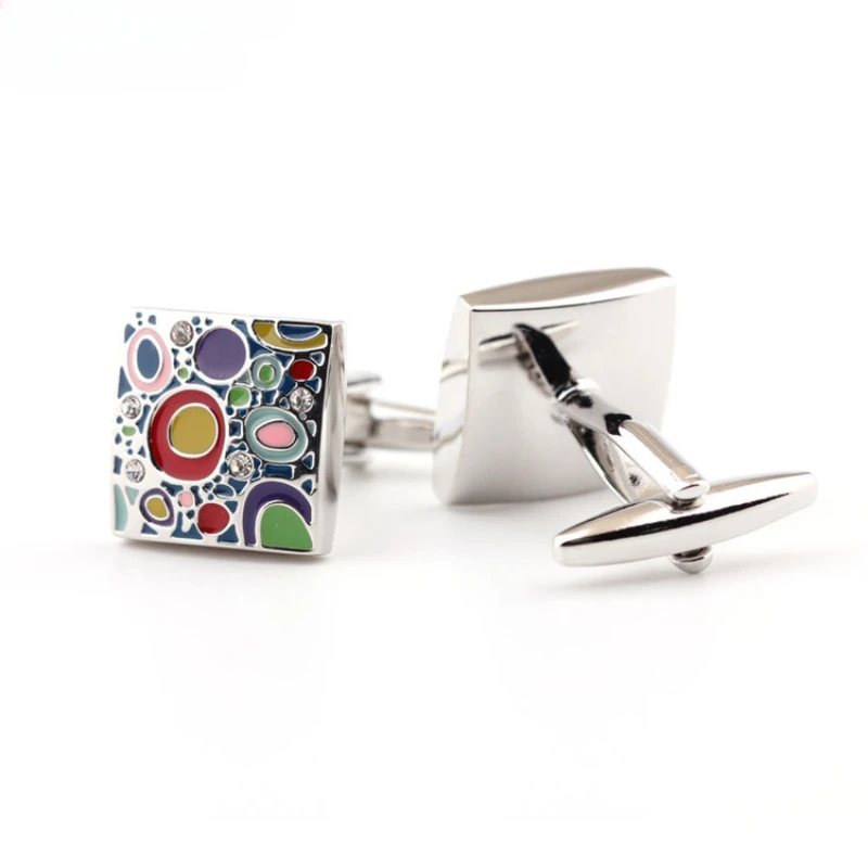Mode Veelkleurige Verf Emaille Wit Kristal Manchetknopen Heren Franse Shirt Knoppen Trendy Unisex Links 16MM