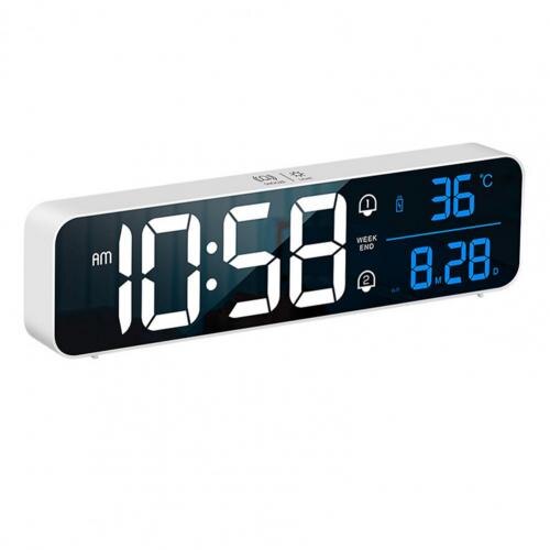 Large Screen LED Digital Alarm Clock Rechargeable Adjustable Temperature Display Desktop Alarm Clock LED Desktop Digital Clock: white