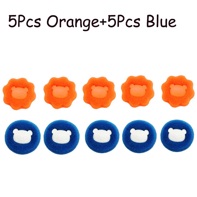 Boule à lessive magique Panda mignon, Machine à laver, nettoyage, séchage des vêtements, boule éponge réutilisable, résistant à l&#39;usure, élimination des nœuds: 5pcs Blue 5pc Orange