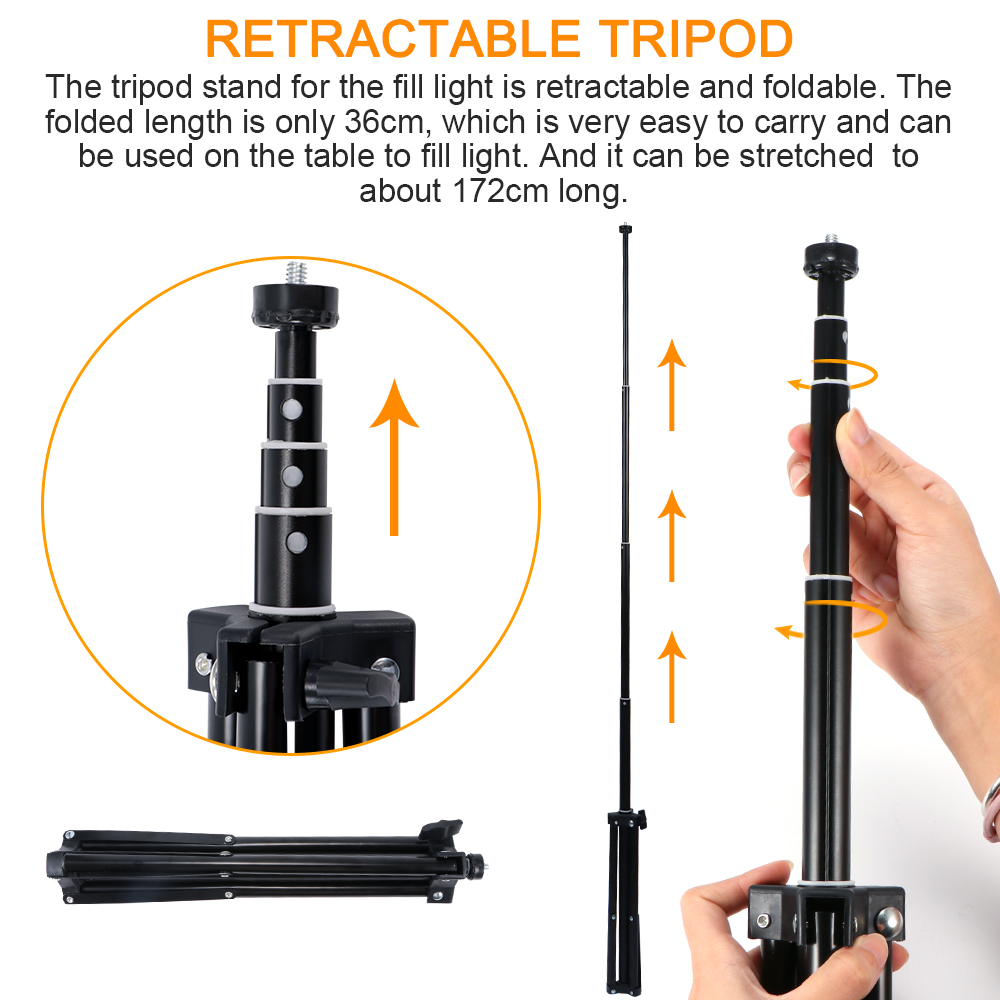 LED Ring Fill Light with Tripod Stand USB Powered Dimmable and Adjustable ring light & Retractable Tripod for most mobilephones