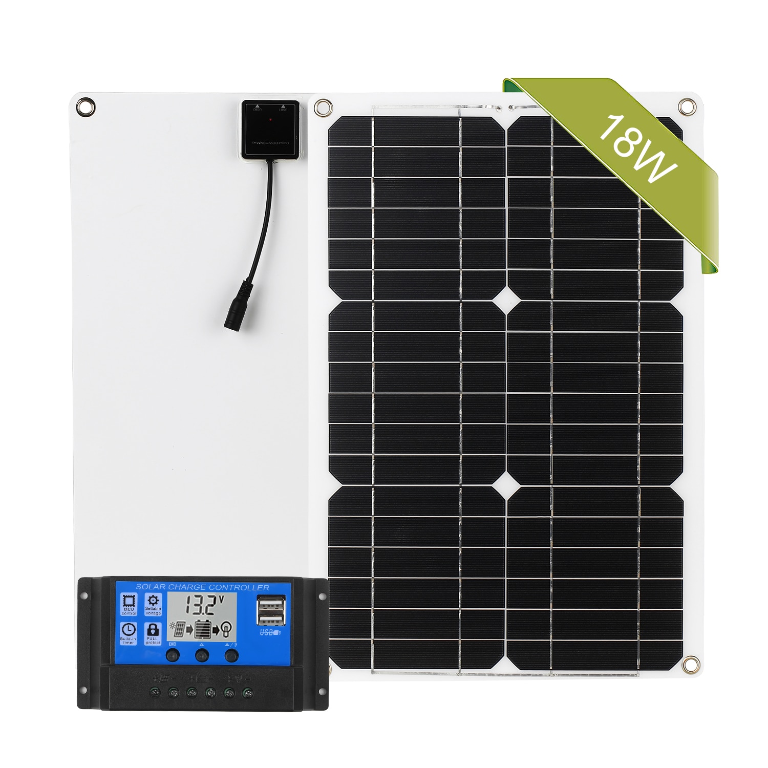 18W 12V Zonnepaneel Kit Dual Usb-poort Off Grid Monokristallijn Module Met Zonne-energie Laadregelaar Sae Aansluiting kabel Kits