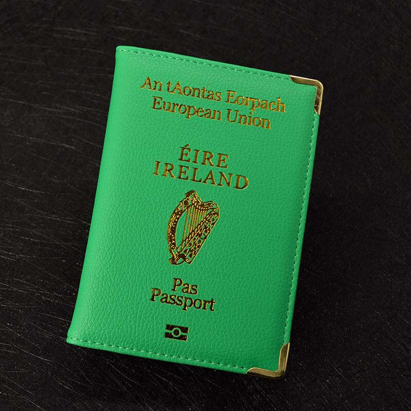 Rejse pas dækning irland kvinder pu lether pink dækning på pas rejse tegnebog gril taske til pas: Grøn