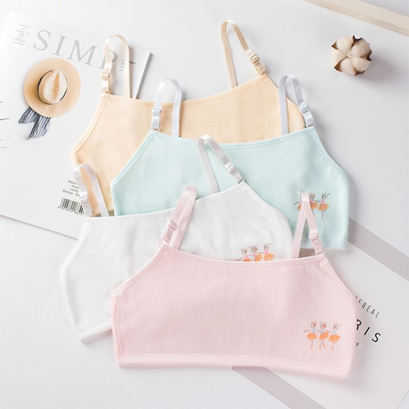 Young Girls Double Layer Cotton Bra Cartoon Ballet Dancer Adjustable Bralette L4MC