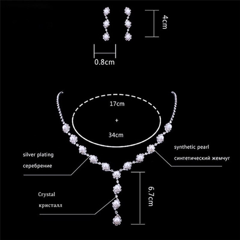 Braut Hochzeit Strass Simulierte Perle Schmuck einstellen Halskette & Ohrringe schick Kristall Perlen einstellen Engagement