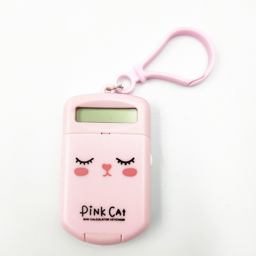 Calculadora de dígitos portátil, Mini calculadora de bolsillo con pantalla de 8 dígitos, llavero de dibujos animados, suministros de oficina: pink