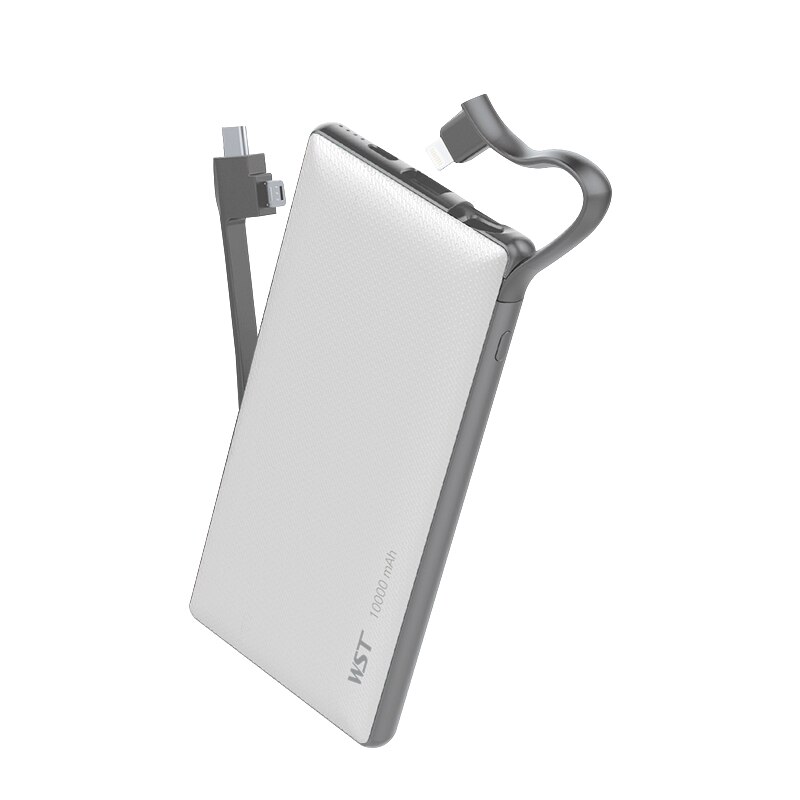 10000mAh Portable Charger Quick Charge Power Bank with Built in Type C Micro USB Cable Fast Charging for iPhone Samsung Xiaomi: White