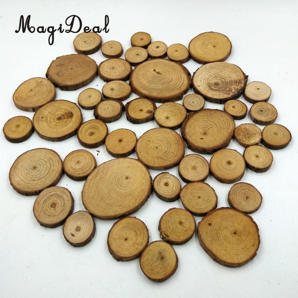 50Pcs 20-40mm Mixed Mini Wood Tree Slices Pine Log Slices Natural Rustic Craft Wedding Christmas Centerpiece Decoration