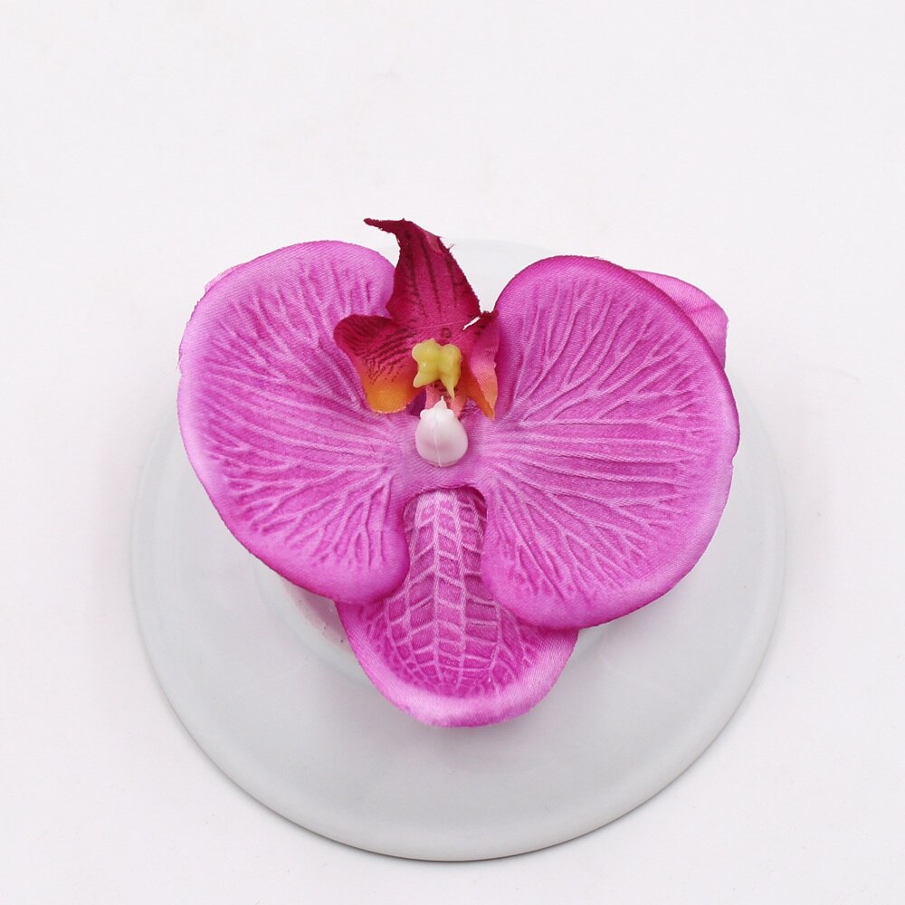 10 stk kunstig blomst silke sommerfugl orkidé hoved til bryllup bil boligdekoration diy flores cymbidium håndlavet: Rosenrød
