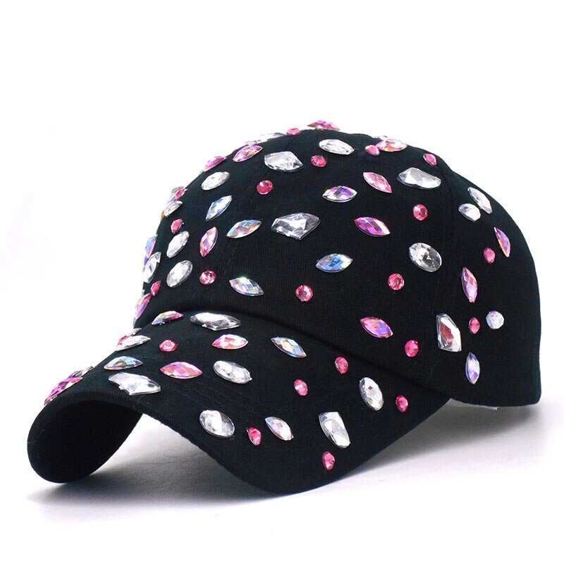 Bling Onda di Acqua Delle Signore Del Rhinestone Nero Cappellini Da Baseball Denim Casual Cappello Per La Primavera Berretto di Cotone Regolabile Femminile Cappelli di Diamante: Default Title