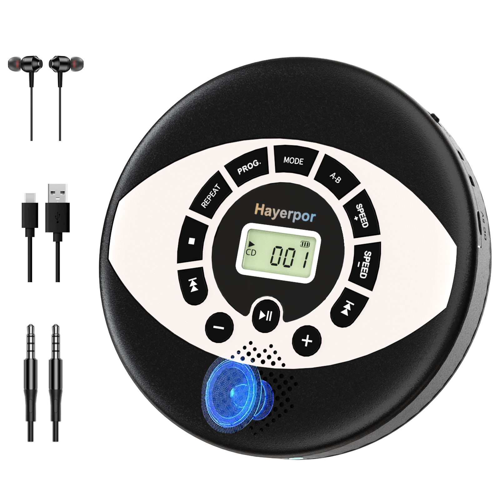 Discman rechargeable cd walkman with speaker portable cd player with USB,anti-skip protection,earbuds included,cd player for car: Default Title