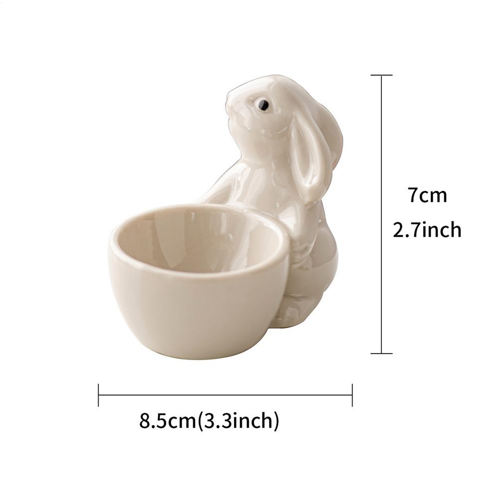 Tasse à œufs en forme de lapin en céramique, support d'œuf en forme de lapin mignon, ornements de table, porte-œufs durs, conteneur d'outils pour œufs: WHITE